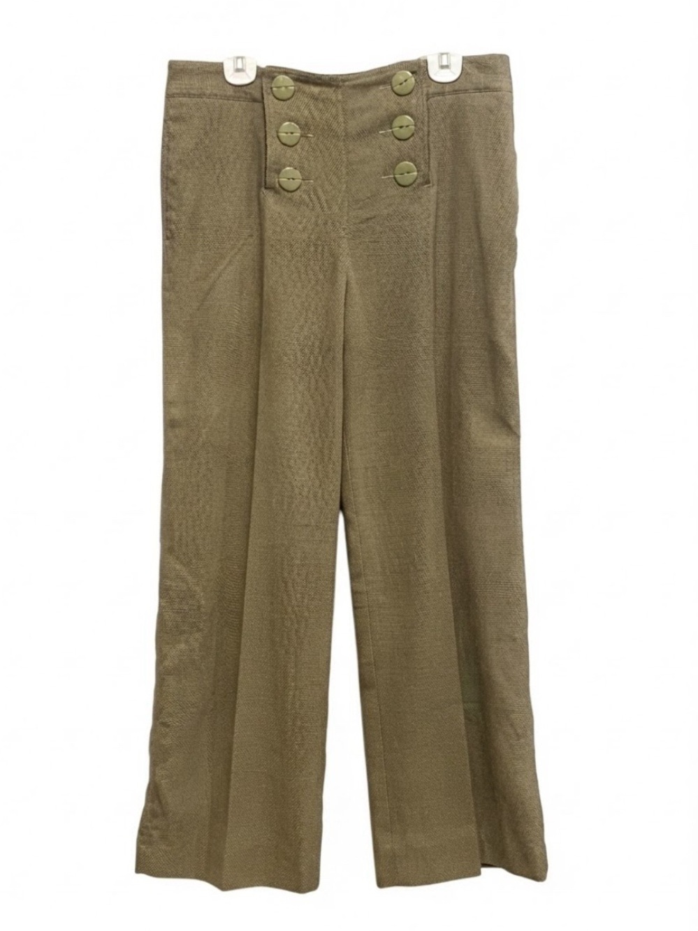 Larry Levine Olive Wide-Leg High-Rise Trousers with Button Detail
